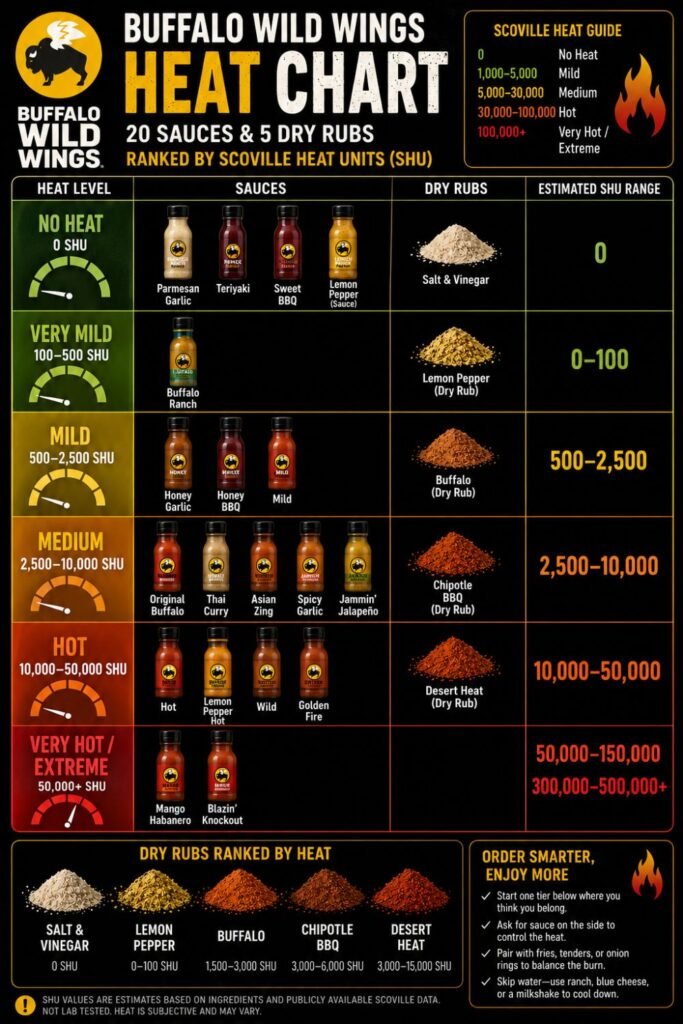 Buffalo Wild Wings Scoville Chart with Heat Ranking